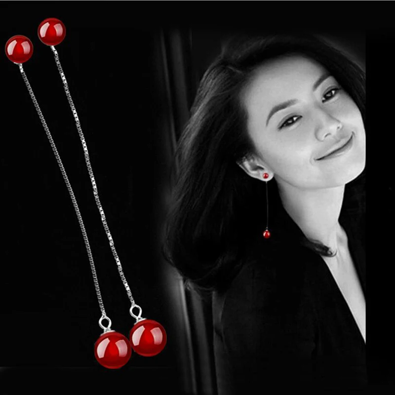 Женские серьги гвоздики из серебра 925 пробы с черными и красными