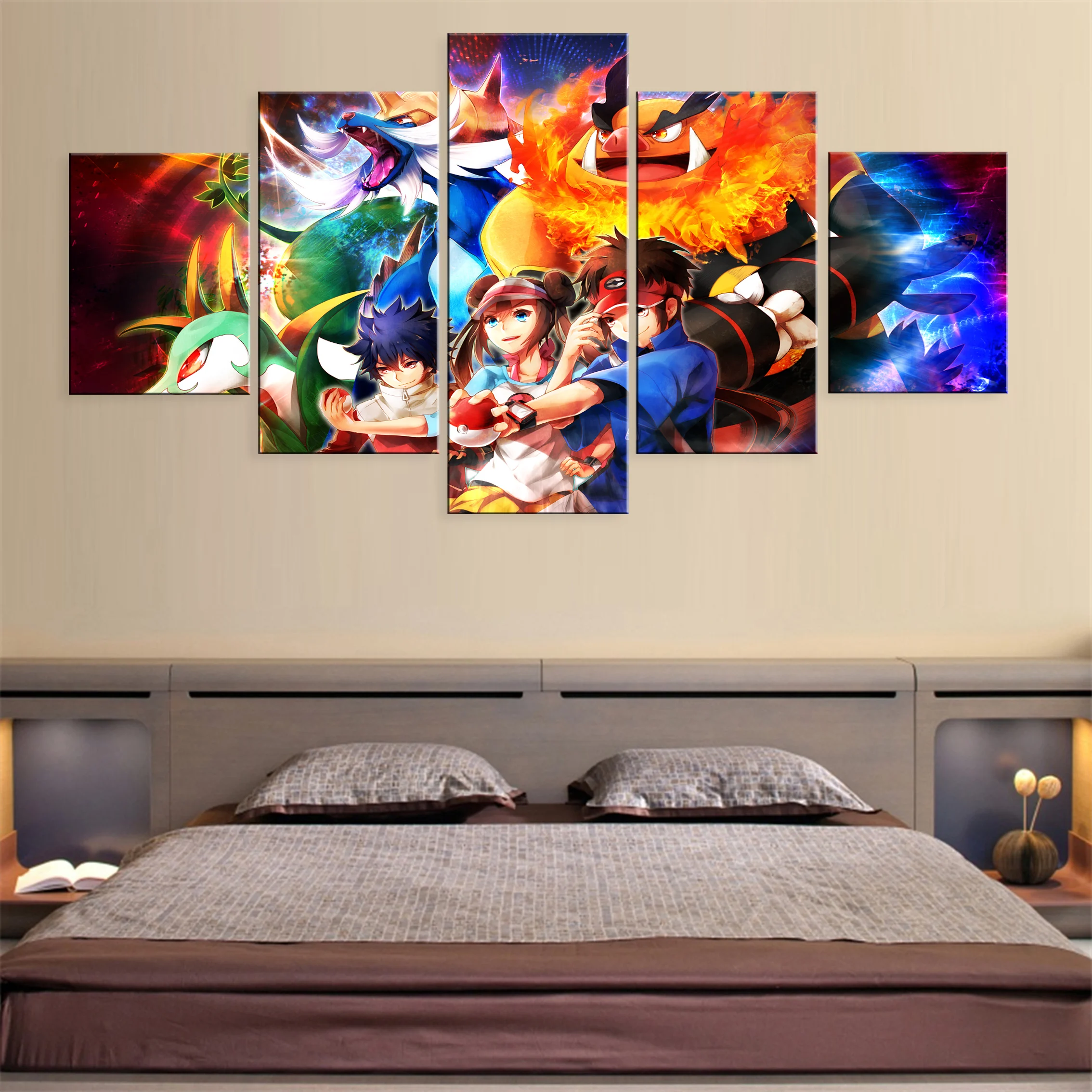 

Anime Pokmon 5 Pieces Canvas Paintings Oil Modern Modular Decoration Picture Poster Wall Home Room Printed Framework