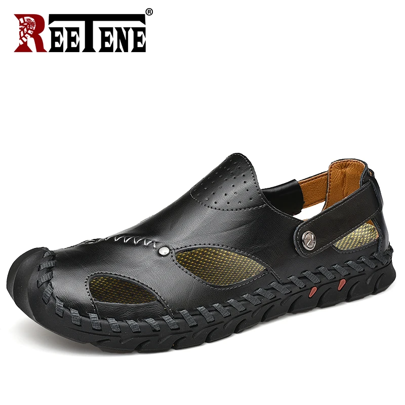 Сандалии мужские REETENE из дышащей кожи пляжные повседневные большого размера 48