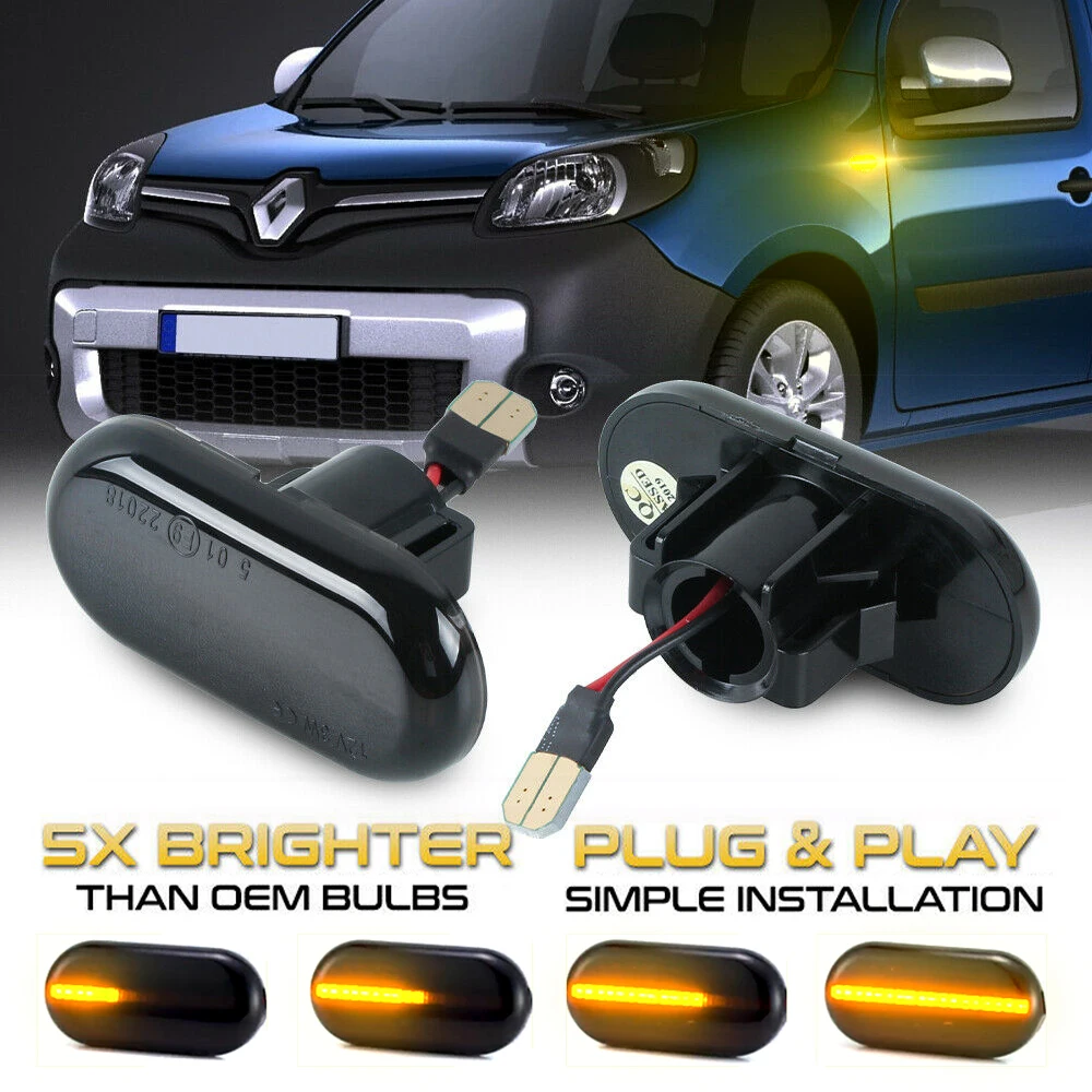 

2Pcs Dynamic LED Turn Signal Side Marker Lights For Renault Clio Megane Scenic Trafic Master Kangoo Duster Logan Laguna Espace