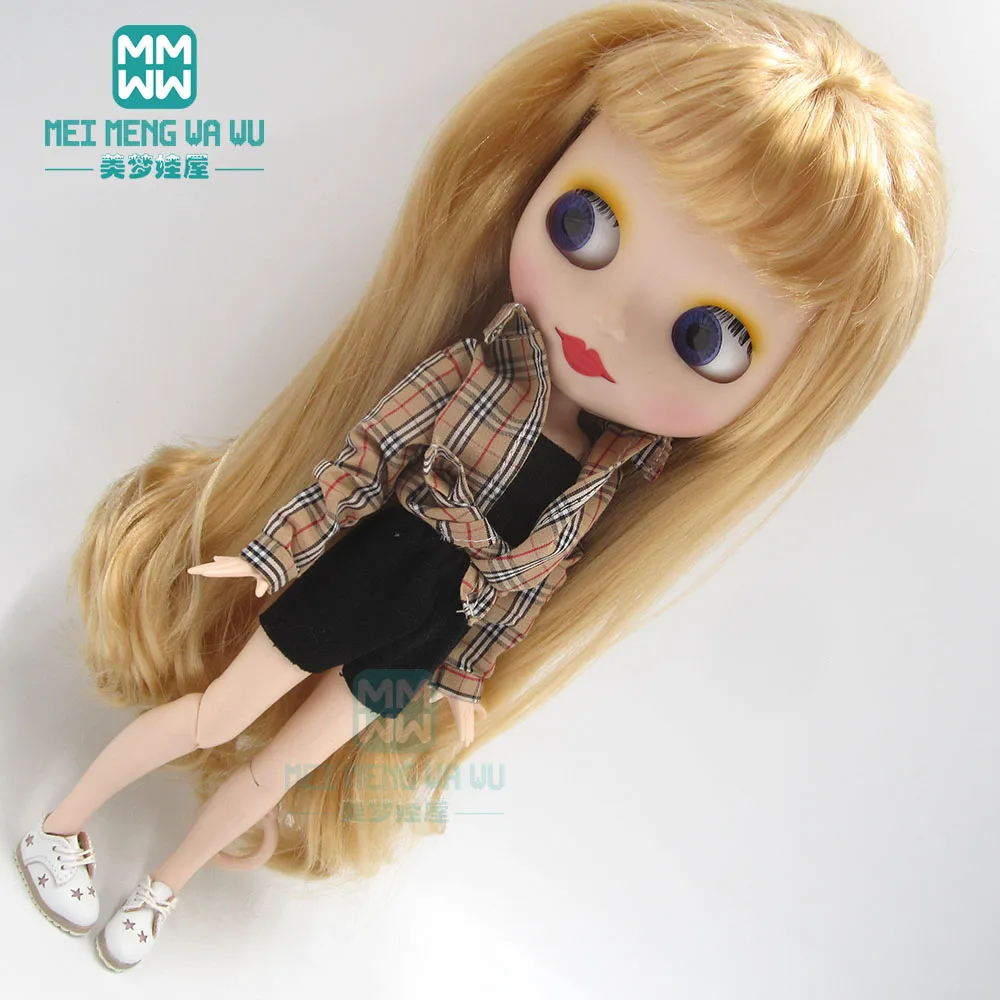Blyth кукольная одежда модная клетчатая рубашка, топ, шорты, обувь для OB23 OB24 кукла azone аксессуары