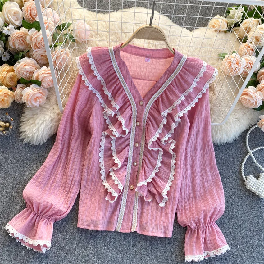 

Korean Fashion Ruffle Elegant Blouse Long Sleeve Casual Shirts Women Tops And Blouse Spring Autumn Designer Blusa Mujer