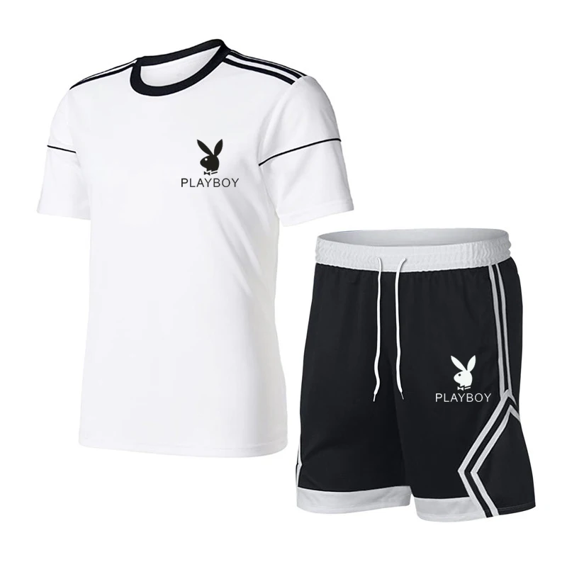 

2021 Summer Men's Brand T-shirt 2-piece Men's Sportswear Suit Running Sports Fitness Breathable Comfortable Short Sleeve + Pants