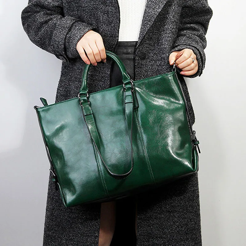 

Hot Selling! Large Capacity Genuine Leather Handbag Women's Messenger bags Luxury Oil Wax Cow Leather Crossbody bag Casual Tote