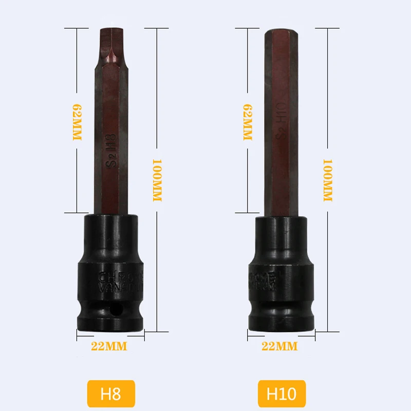 

5pcs H4-H10 Hex Pneumatic Socket Driver Bit Set 1/2" 100mm Screwdriver Bits S2 Electric Wrench Socket Head Impact Tools