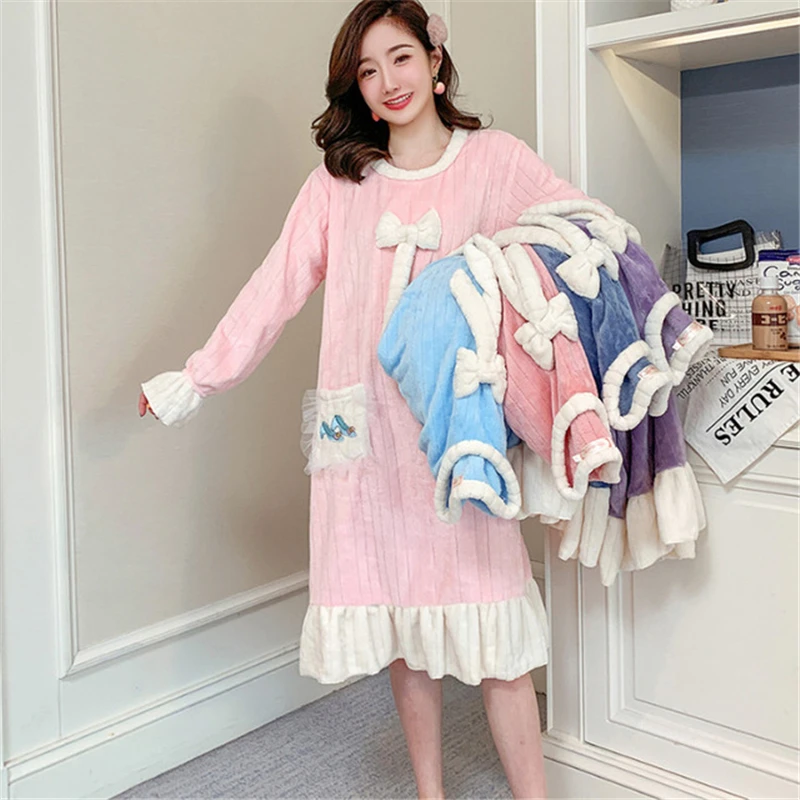 

Autumn and winter ladies coral velvet long-sleeved nightdress cartoon cute sweet princess warm and warm home nightdress SJ054