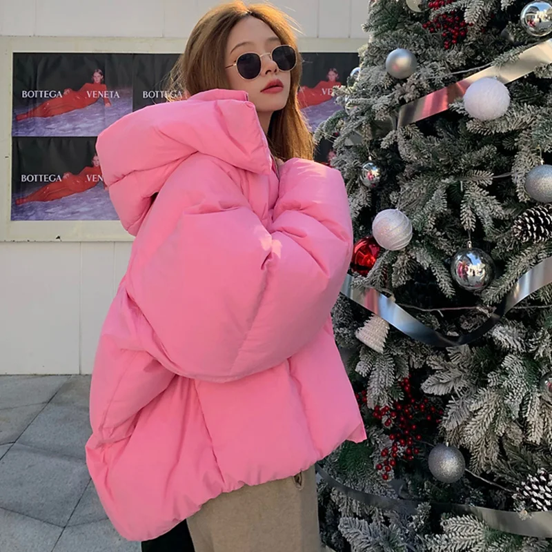 

Уличная одежда, шикарные женские парки с капюшоном и хлопковой подкладкой, зимние теплые свободные однотонные плотные женские пальто, женс...