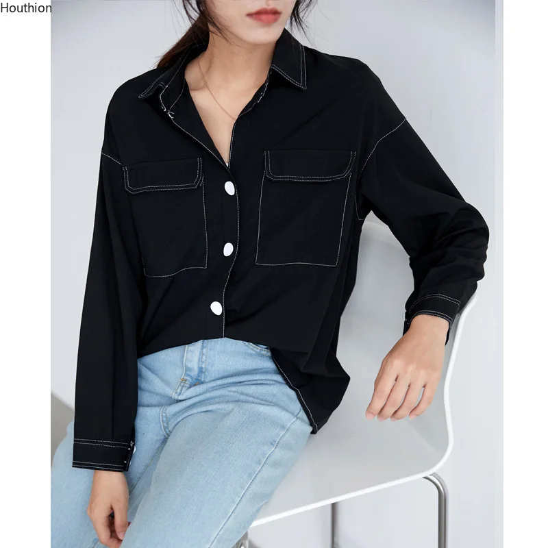 

Summer New Women's Blouses Polo Shirt Long Sleeve Tops Solid Color Blouse Girl Casual Fashion Lady Loose