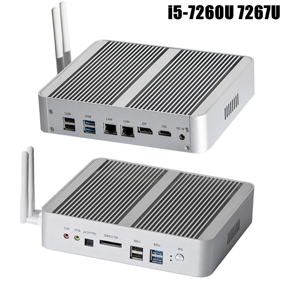 Мини ПК без вентилятора Intel Core i7 10510U 8565U i5 8265U 2 * DDR4 M.2 + Msata 2021 ''SATA 4K HTPC Nettop HDMI DP