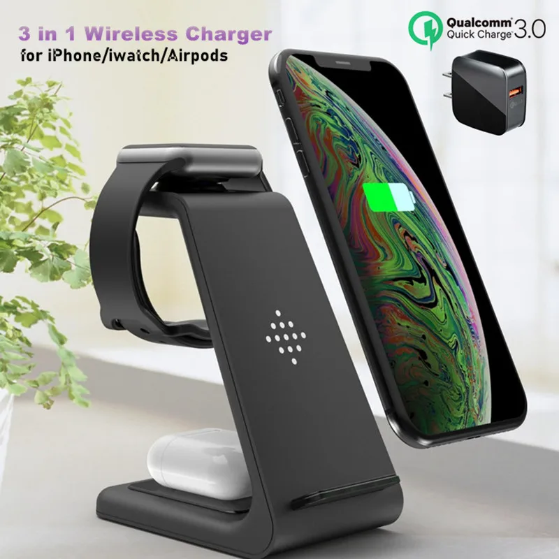 

10W Fast Wireless Charging for iPhone 12 11 XS Max Samsung for Apple Watch 6 5 Airpods Pro Quick Charger Stand for iPhone 3in1