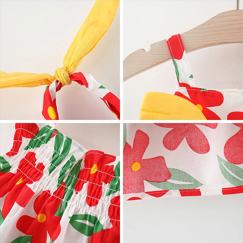 

Baby Girls Casual Dress Cute Kids Bowknot Flowers Beach Vestidos Infant Baby Sling Princess Clothing With Headband