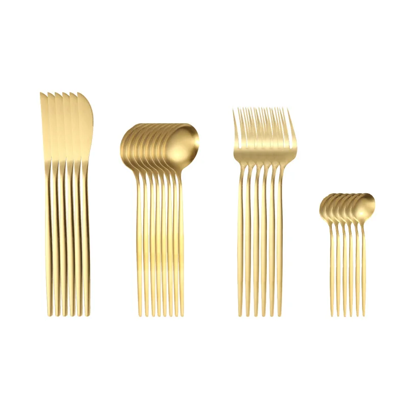 

24pcs Matt Gold Cutlery Set Stainless Steel Dinnerware Silverware Flatware Set Dinner Knife Fork Spoon Tableware Dropshipping