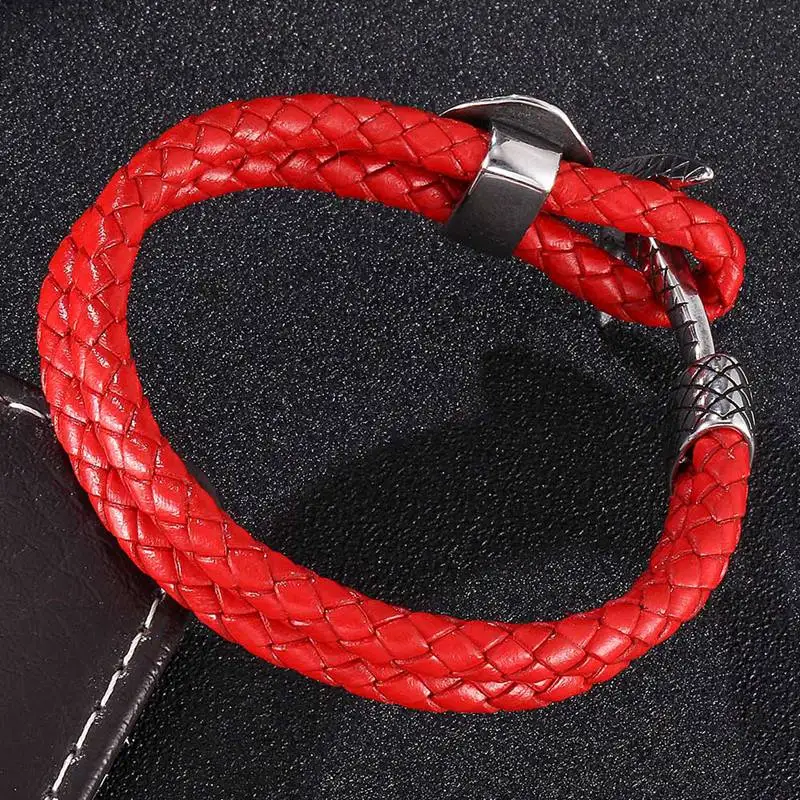 Винтажный морской щит двухслойный красный плетеный кожаный браслет из