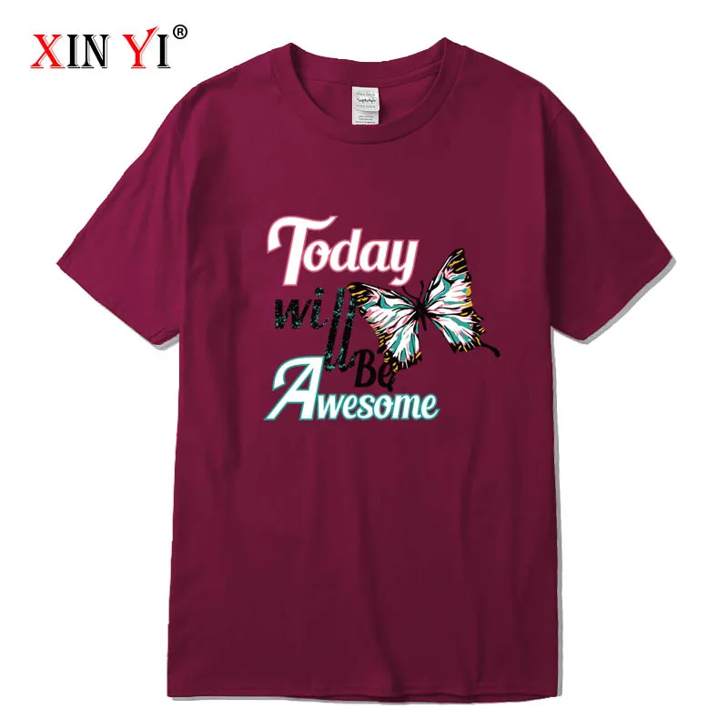 

XIN YI Men's T-shirt Top Quality 100% cotton Color butterfly printing casual loose o-neck men tshirt t-shirt male tee shirts