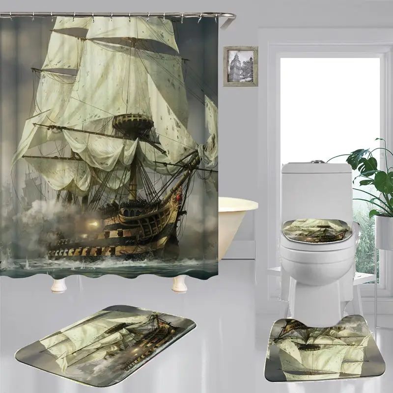 Войны пиратский корабль полиэстер ткань душ Шторы нескользящий коврик для