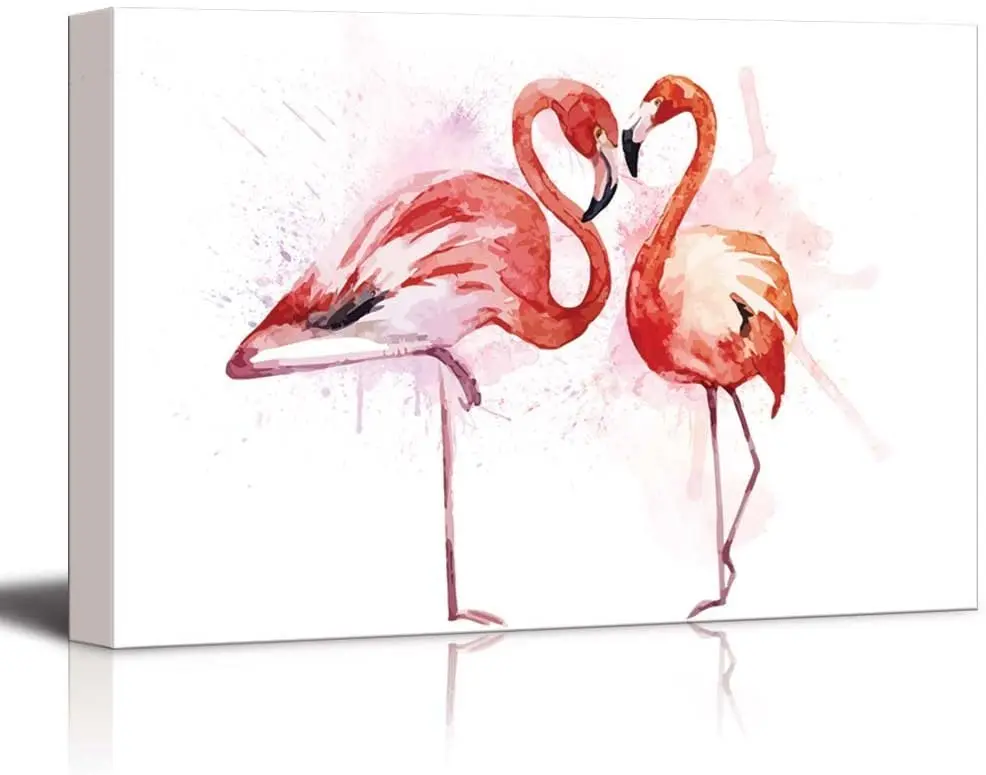 

wall26 Beautiful Watercolor Painting of Two Flamingos Print Gallery Wrap Modern Home Art Ready to Hang