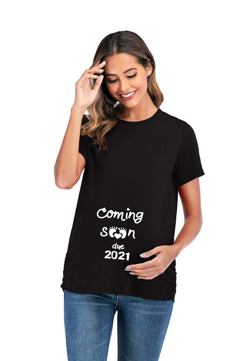 

6161# Coming Soon 2021 Printed Maternity Tees Summer Casual Loose Belly T-shirt Clothes for Pregnant Women Pregnancy T Shirt Top