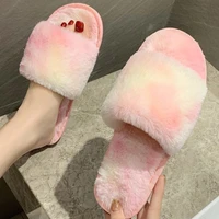 womens shoes plus size home soft non slip fur slippers women winter korean style indoor flat bottomed rainbow cotton slippers