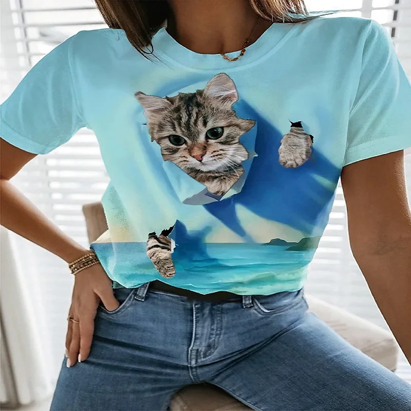 Женская футболка с милым котенком новинка 2022 женский летний топ коротким рукавом