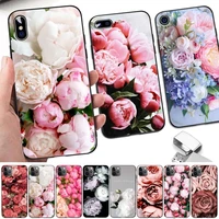 flower pink peonies peony phone case for iphone 13 8 7 6 6s plus x 5s se 2020 xr 11 12 pro xs max