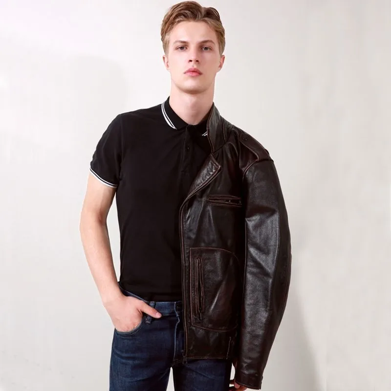 Новинка осенняя мотоциклетная куртка из натуральной коровьей кожи мужская