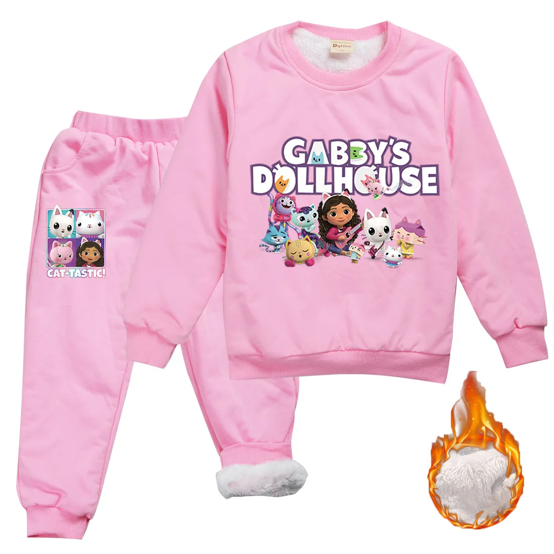 2021 Winter Gabbys Dollhouse Clothes Toddler Girl Warm Fleece Plush Cute Cats Sweatshirt+Pants 2pcs Set Baby Boys Velvet Outfit