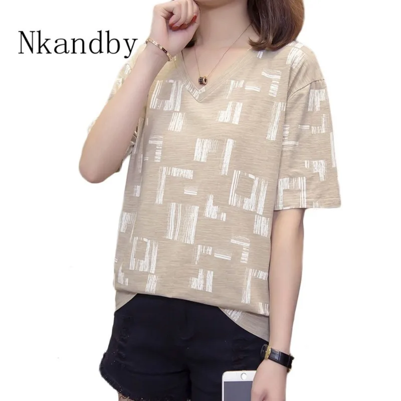 Женские футболки размера плюс с v образным вырезом Летние повседневные в стиле