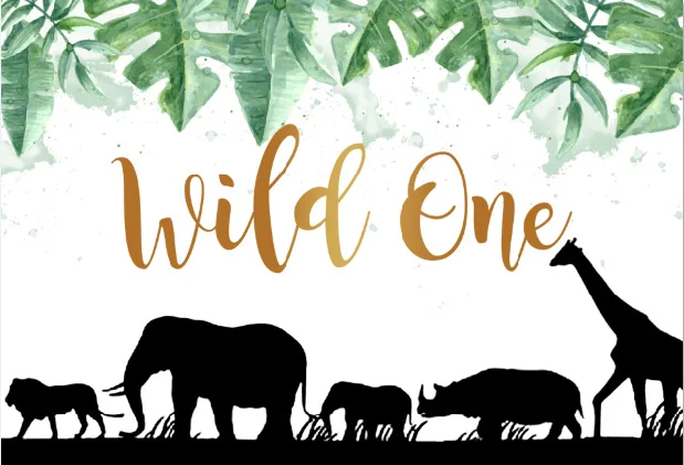 7x5FT зелеными листьями и надписью Wild one золото для вечеринки в стиле сафари Жираф