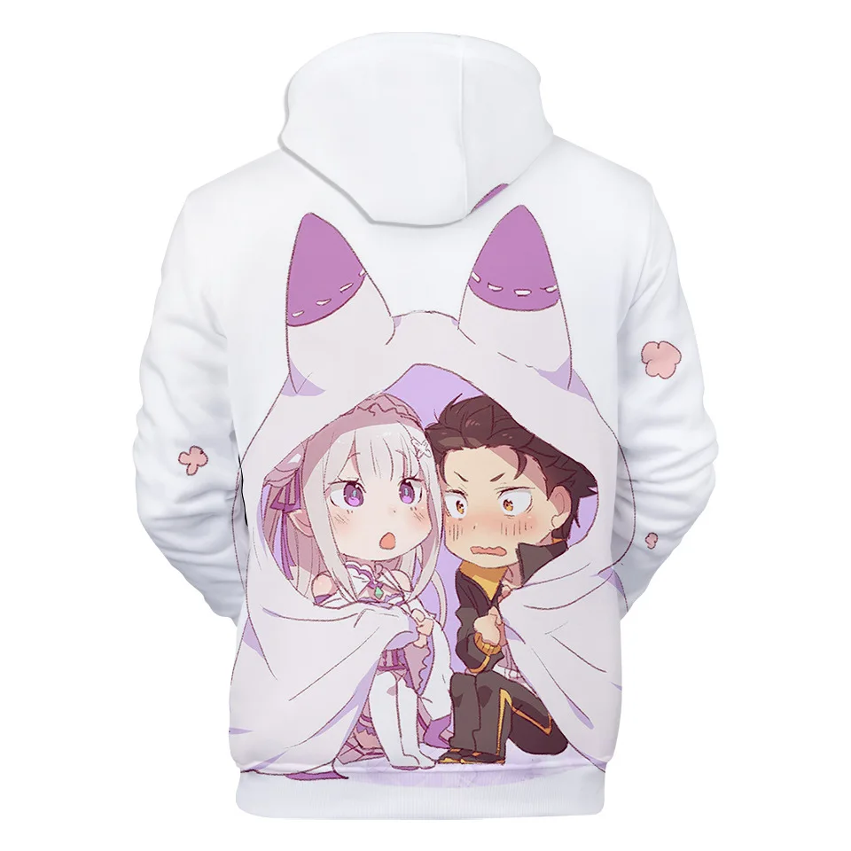 Natsuki Subaru Толстовка Re ZERO пусковая Аниме толстовки Rem Ram для женщин/мужчин Emilia пары Косплей куртка свитер Одежда