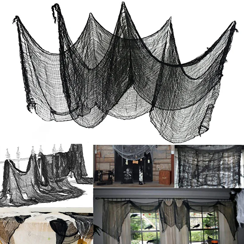 

76x198cm Black Creepy Cloth For Halloween Decoration Window Table Door Net Spooky Fancy Dress Party Decor Halloween Gauze