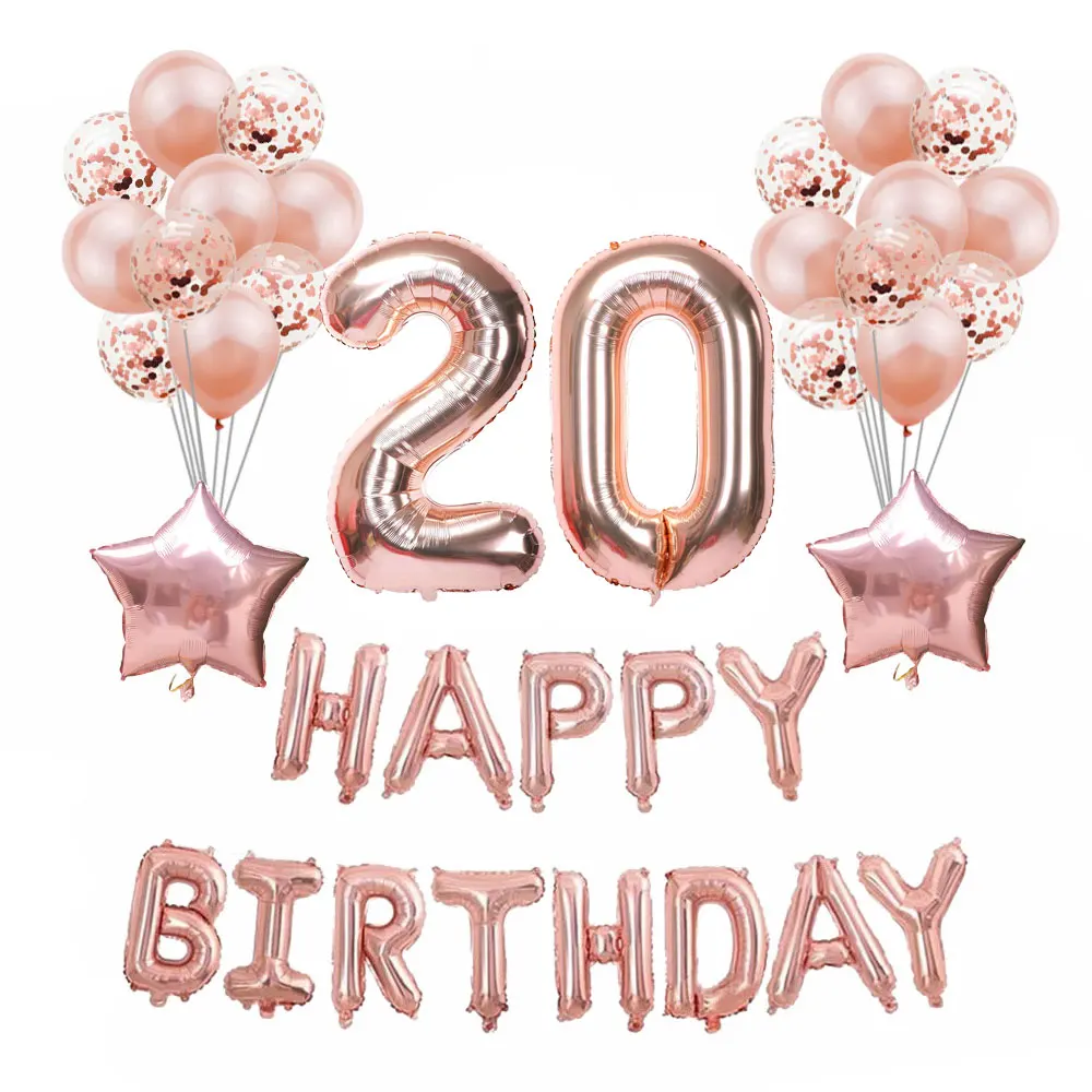 Украшения для 20 го дня рождения розовые золотые шары шаров на день баннер
