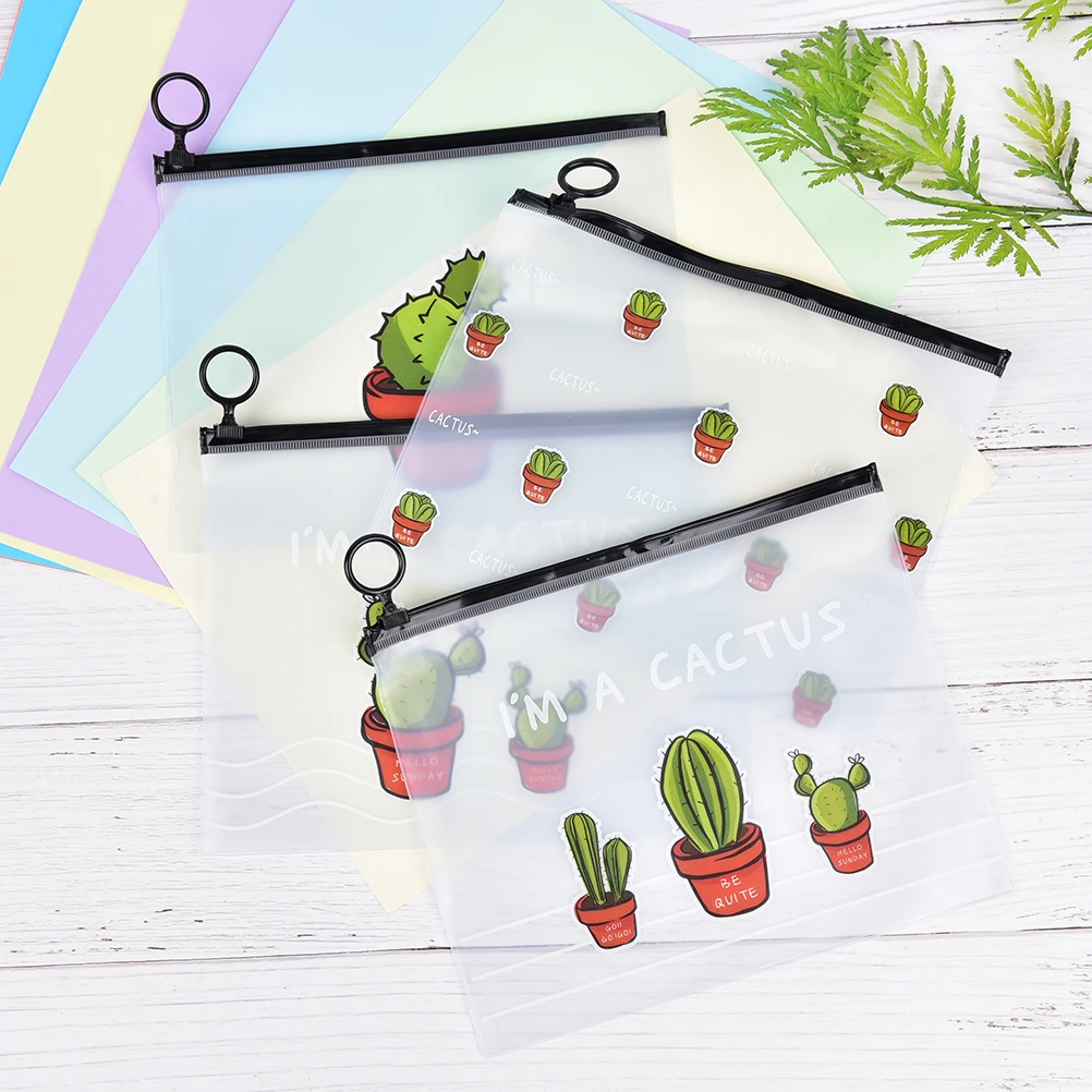 

1pcs Little Fresh Transparent Scrub Cactus Ring Pocket Pouch Large Capacity Stationery Pencil Bags Office School Supplies