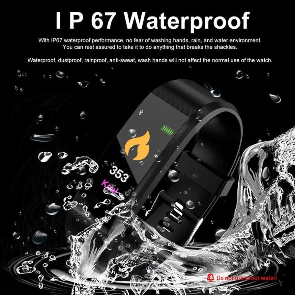 

115 Plus Smart Wristband Smart Watch Fitness Tracker Health Heart Rate Monitor Smart Band Tracker Bracelet Waterproof Smartwatch