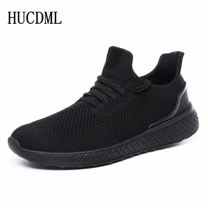 HUCDML Men Shoes Summer Mesh Breathable Light Mens Sneakers Solid Black Red Gray White Big Size 45 46 Support Dropshipping |