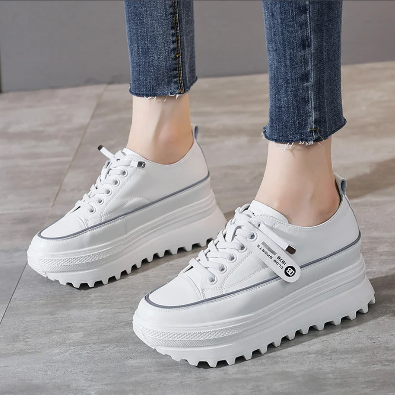 

Vulcanized Shoes, Women's Shoes, New Thick-Soled Shoes, Leather Sneakers, Casual Women's Sneakers, Lace-Up White Sneakers