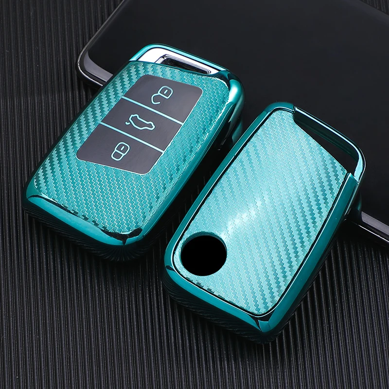 

New Carbon Fiber Soft TPU Key Cover Case Shell For VW Volkswagen Magotan Passat B8 Golf 7 MK7 MK6 Tiguan GTI For Skoda Octavia