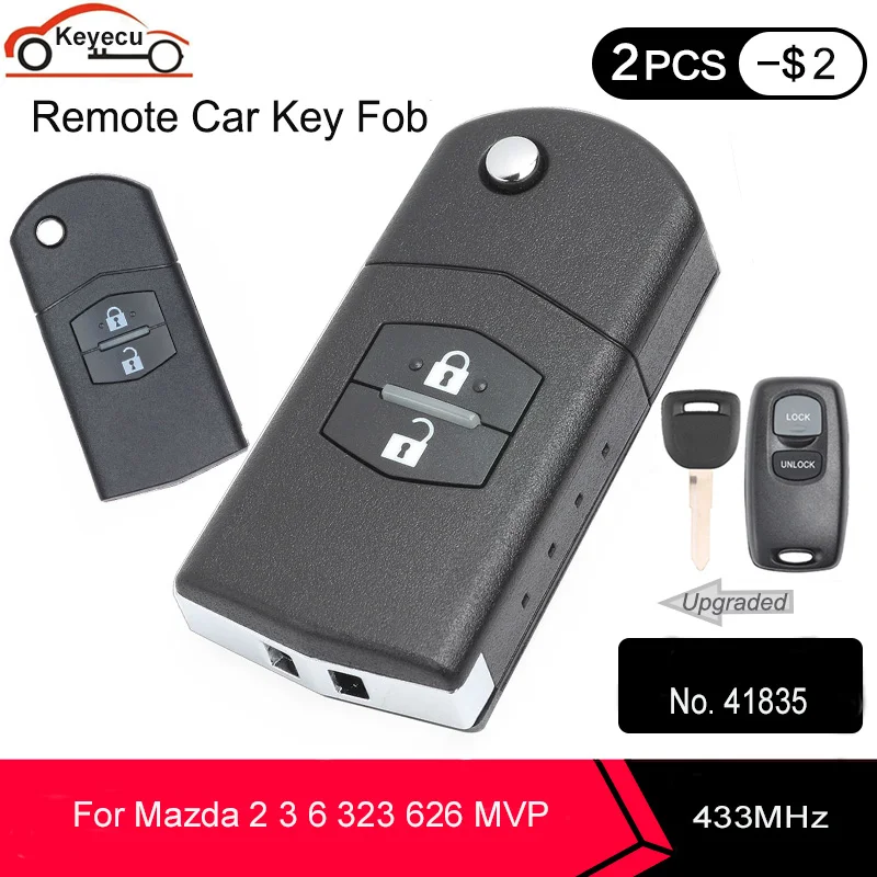 Обновленная флип кнопка KEYECU 2 кнопки 433 МГц 4D63 для Mazda 3 6 323 626 MVP Visteon модель №