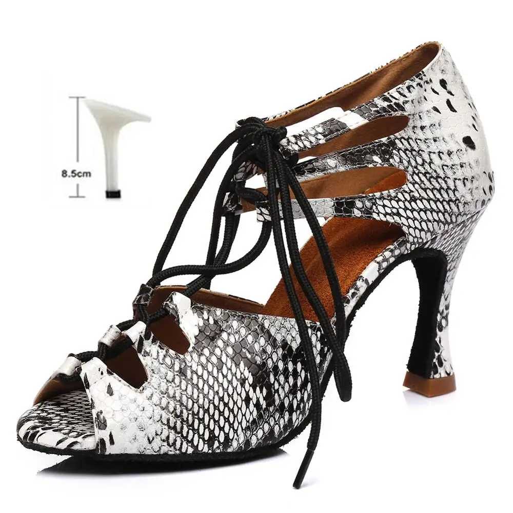 Black White 8.5cm Новые женские свадебные туфли женские Туфли для латинских танцев Бальные латинских танцев Высокий каблук Обувь для танцев высокий каблук горячая распродажа - Цвет: Black White 8.5cm
