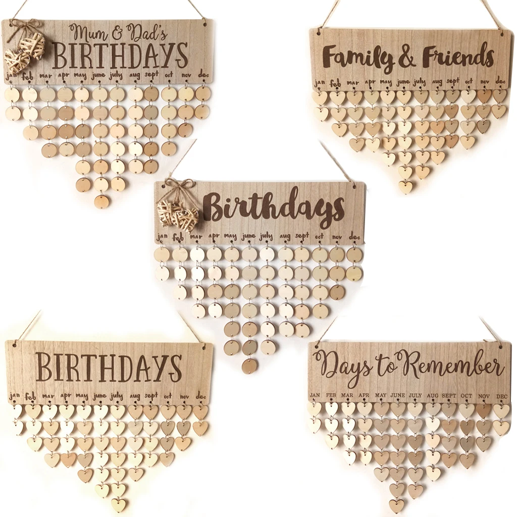 Семья и друзья деревянный день рождения напоминание календарь День трекер