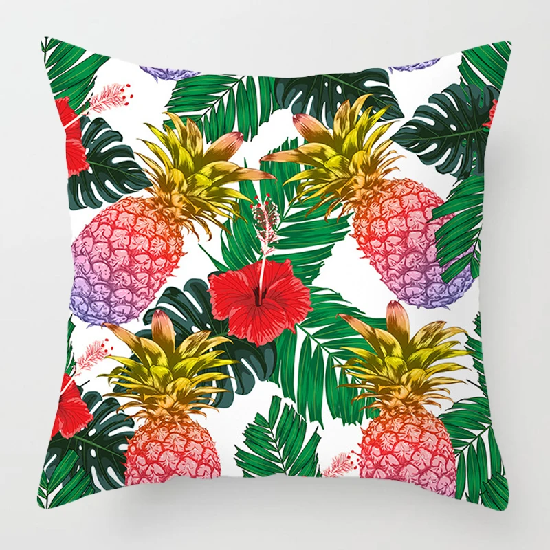 Наволочка в простом стиле с изображением тропических фруктов кактусов подушка