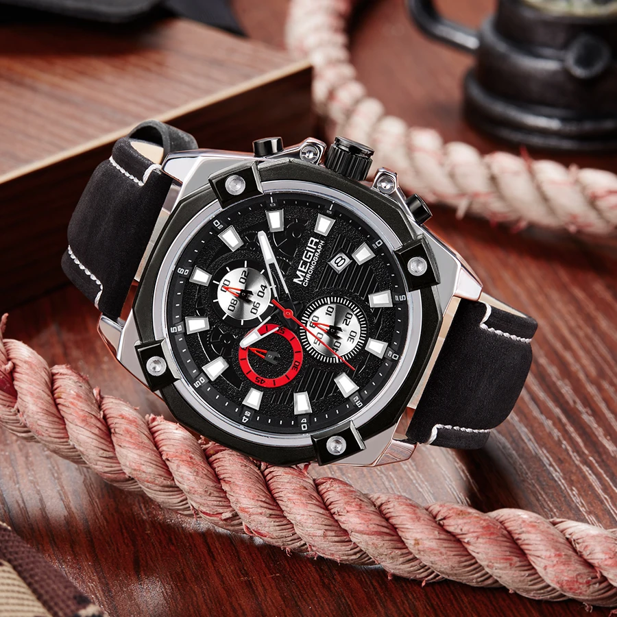 Часы наручные MEGIR мужские с хронографом Брендовые спортивные армейские