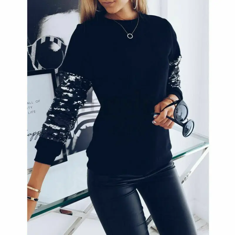 

Women Autumn Sweaters Long Sleeve O-neck Sequins Knitted Sweater Casual Loose Knitwear Pullover Jumper Plus Size