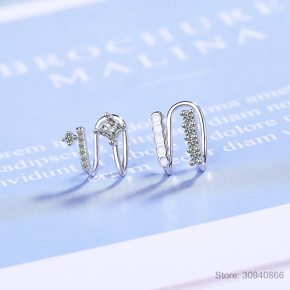 Микро-паве ЧР клип кафф в виде капель с кристаллами форме девуш 925 серебрянный no