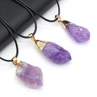 exquisite natural stone pendant amethyst rough gilded head high quality pendant necklace size 20x40mm chain length 405cm
