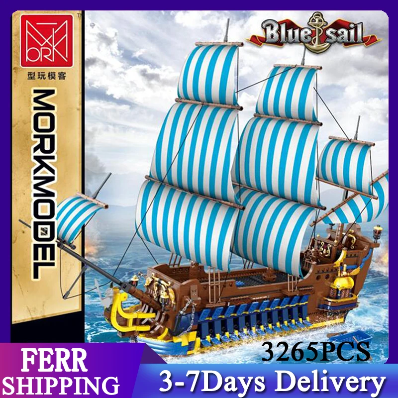 Морк 031011 синий парус пиратский корабль MOC Ideas 3265 шт. строительные блоки модели