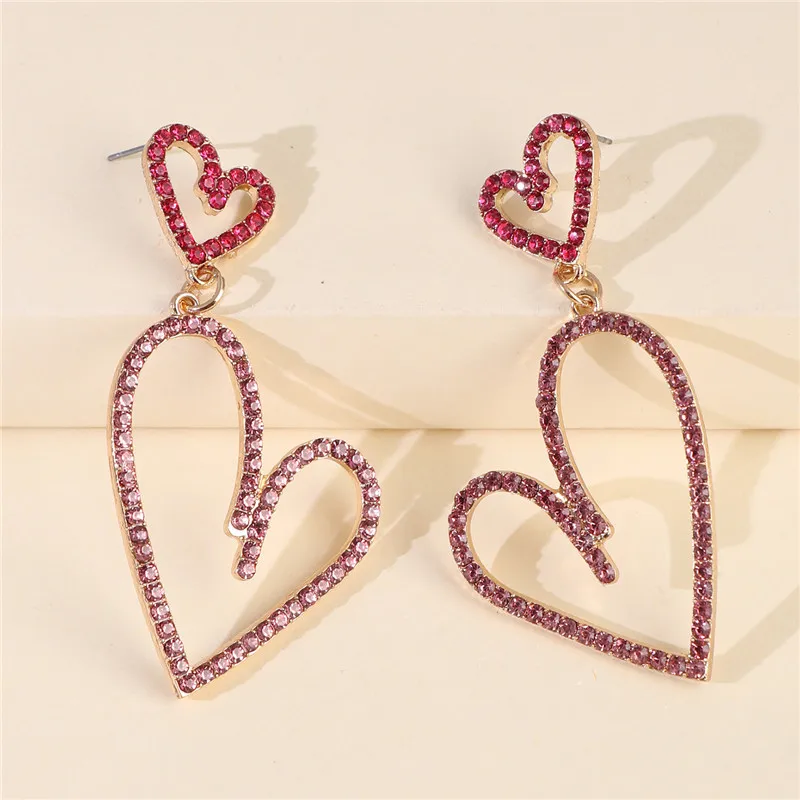 

FASHIONSNOOPS 2022 Crystal Glass Heart Drop Earrings For Women Sweet Lovely Statement Earring Fashion Jewelry New Arrival