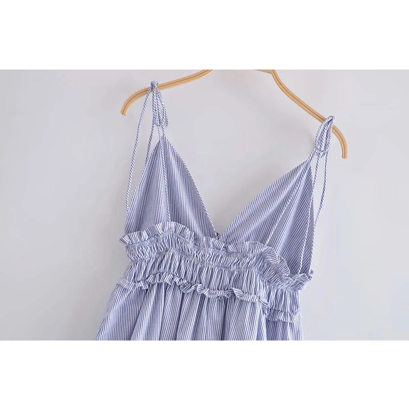 

Za 2021 Summer Women Striped Short Dress V Neck Sleeveless Female Fashion Strap Dress WFJ66180H