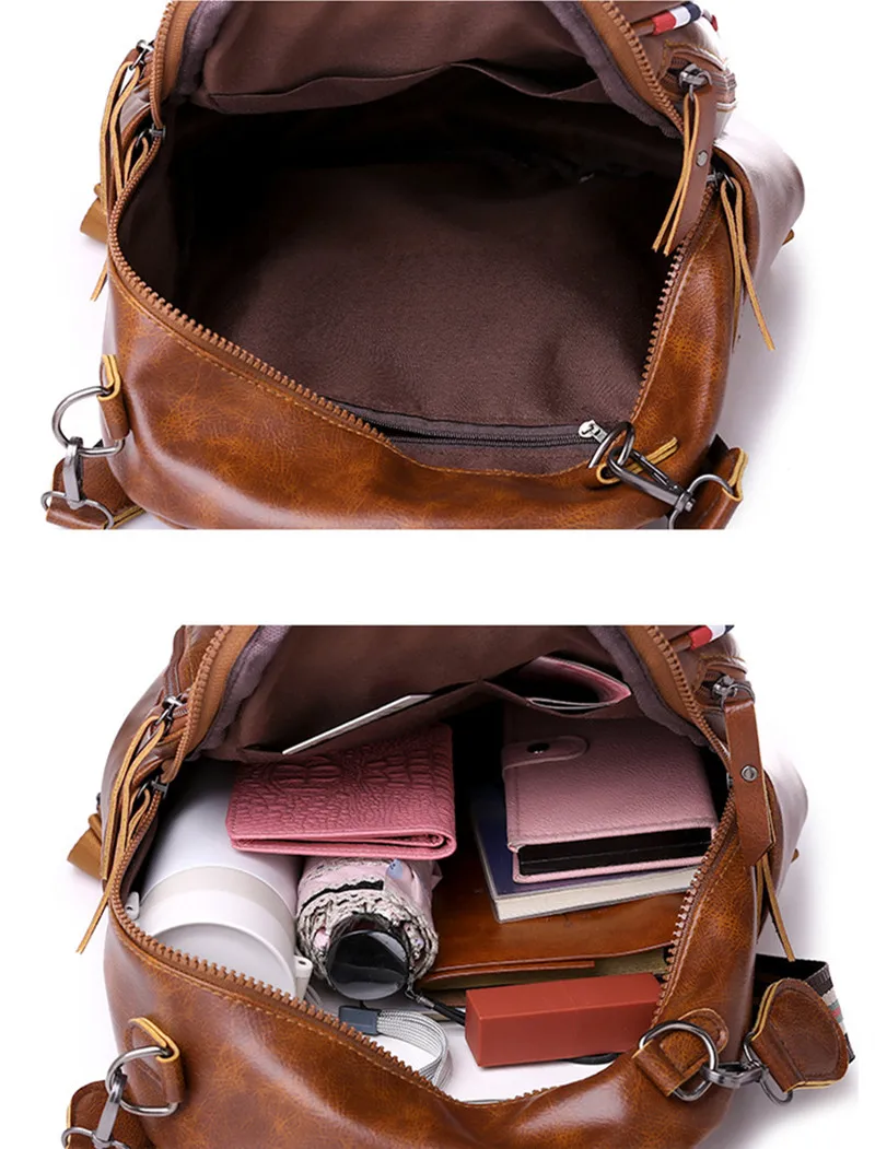 Винтажный женский кожаный рюкзак высокого качества многофункциональный для