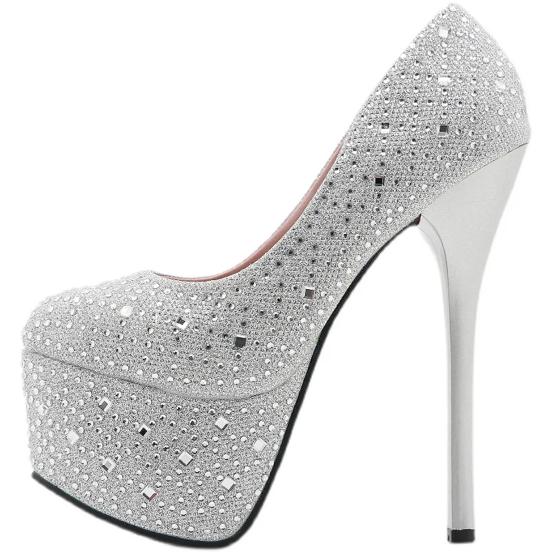 

Sexy 16cm Ultra High Heel Single Shoe Sequins Women Pumps Women Size 34 to 39