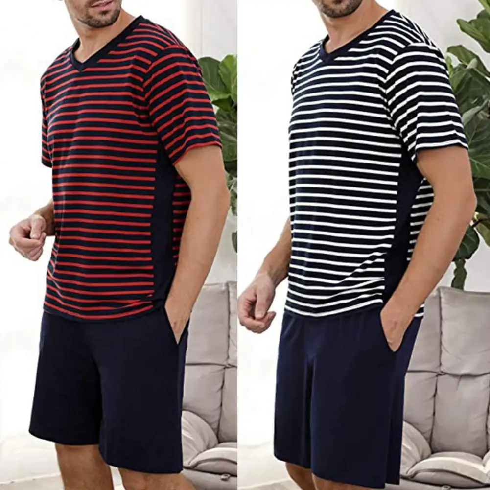 

Summer Casual Beach Shorts+T Shirt Sets Men Outfit Loose Striped T shirt Casual Tops Tshirt Streetwear Sport Suit jogging Fitnes